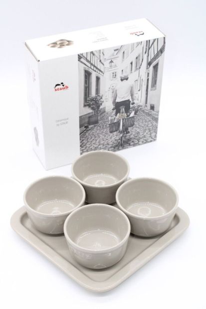 Staub Tapas Set Dipschalen Tablett Keramik Grau 21,5 x 21,5cm -0,15 L- [4er set]