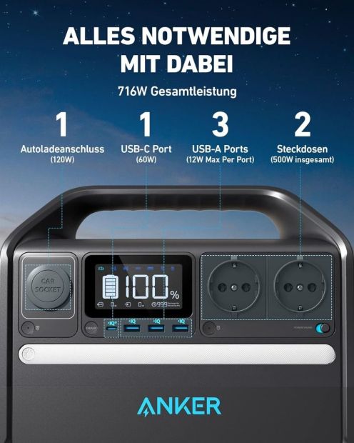Anker 535 Kompakte Powerstation 500W Tragbar Notstromaggregat