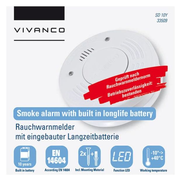 Vivanco Rauchmelder Rauchwarnmelder 10 Jahres Batterie Vivanco Rauchmelder Rauchwarnmelder 10 Jahres Batterie