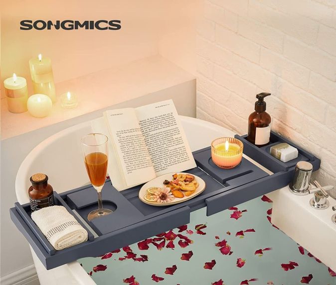SONGMICS® Ausziehbare Bambus Badewannenablage Badewannenbrett Badewannen