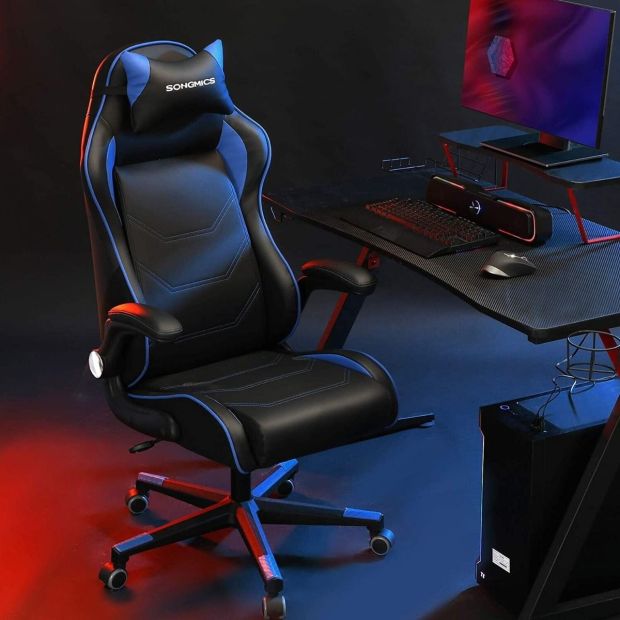 Songmics® Gaming Stuhl Racing Bürostuhl Schreibtischstuhl Schwarz-Blau