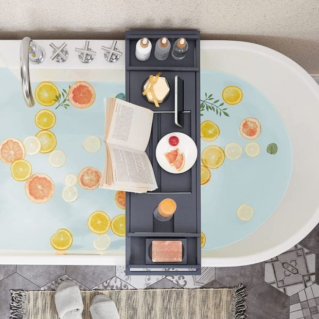 SONGMICS® Ausziehbare Bambus Badewannenablage Badewannenbrett Badewannen