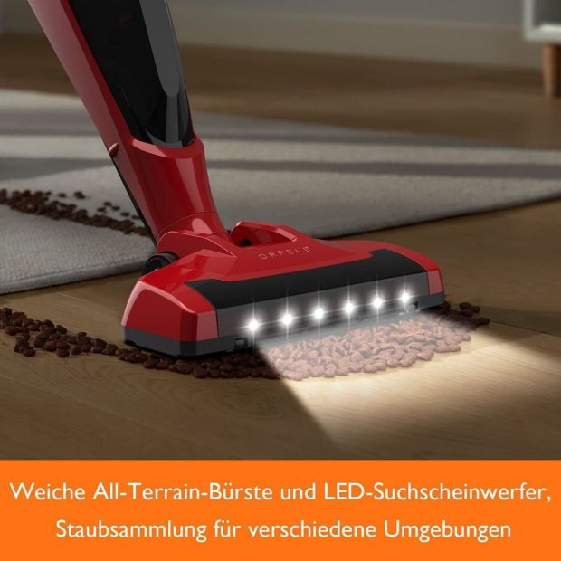 Orfeld Akku Staubsauger Bodenreiniger Handstaubsauger Kabellos Rot 4 in 1 