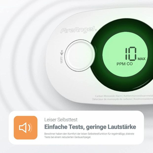 CO Melder FireAngel® 10 Jahre Batterie Kohlenmonoxid CO Gasmelder Warnmelder