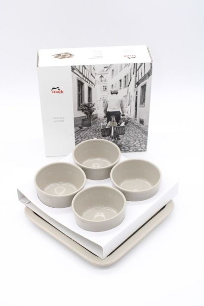 Staub Tapas Set Dipschalen Tablett Keramik Grau 21,5 x 21,5cm -0,15 L- [4er set]