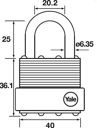 Yale Vorhangschloss Vorhängeschloss 44 mm laminiertes Stahl inkl. 3 Schlüssel