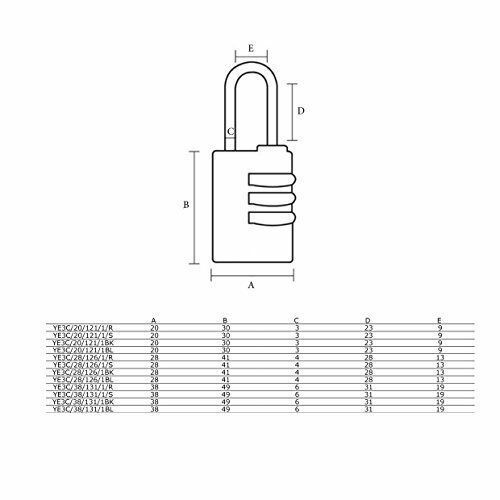 Yale Aluminium-Kombinationshangschloss, 38 mm