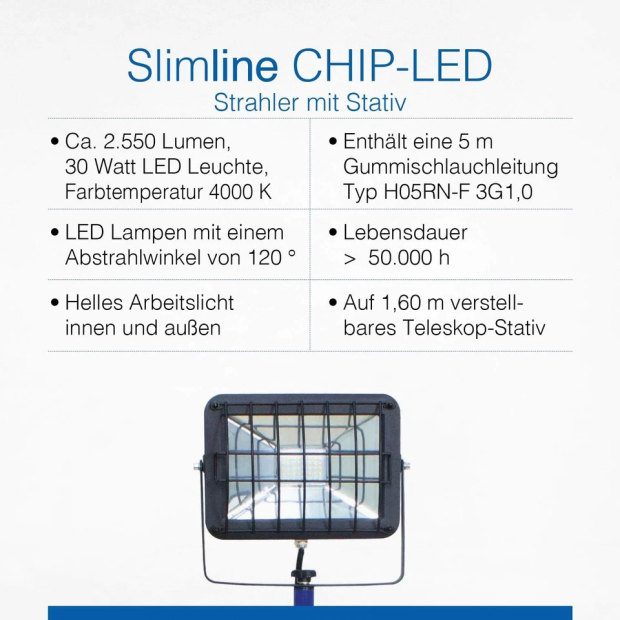 as-Schwabe SLIMLINE Chip-LED Baustrahler mit Stativ 30 W IP65 Arbeitsleuchte as-Schwabe SLIMLINE Chip-LED Baustrahler mit Stativ 30 W IP65 Arbeitsleuchte