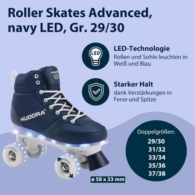 HUDORA LED Roller Skates Rollschuhe Leucht Kinderrollschuhe für Jungen/Mädchen