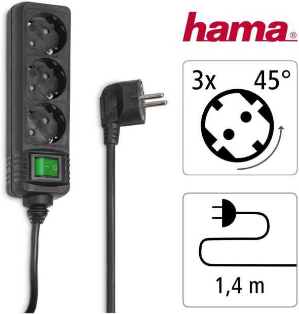 Hama 3-Fach Steckdosenleiste mit Schalter Mehrfachsteckdose 1,4 m 