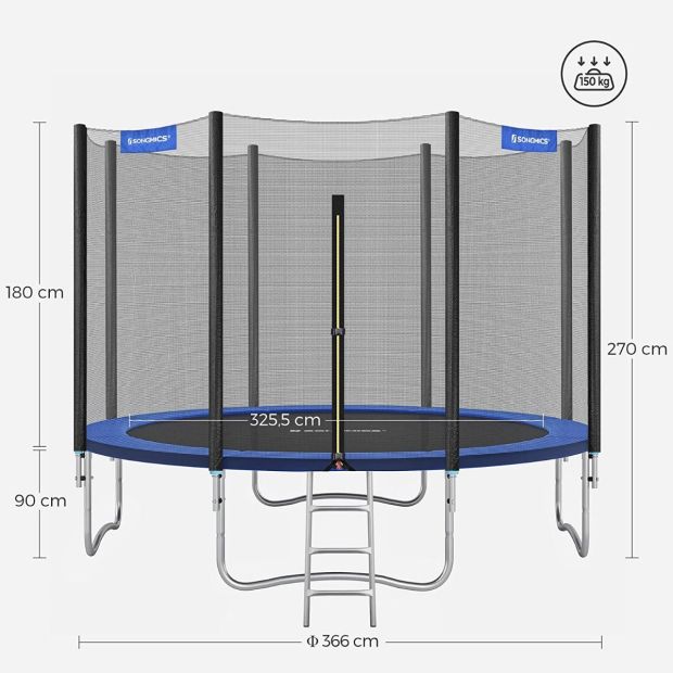 SONGMICS Trampolin Ø 366 cm Gartentrampolin mit Sicherheitsnetz bis 150 kg SONGMICS Trampolin Ø 366 cm Gartentrampolin mit Sicherheitsnetz bis 150 kg