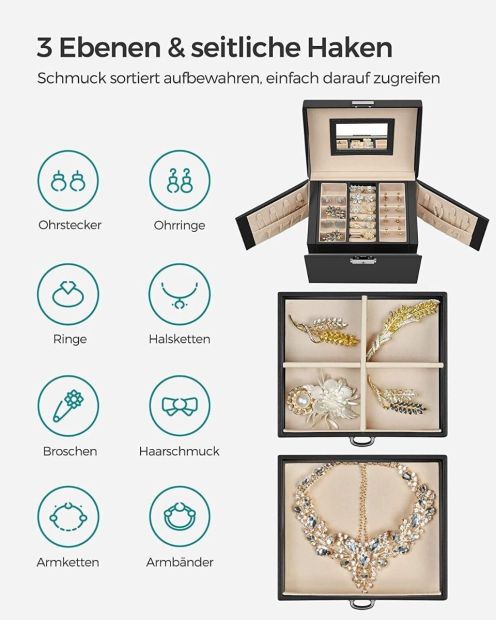 Songmics Schmuckschatulle mit 2 Schubladen