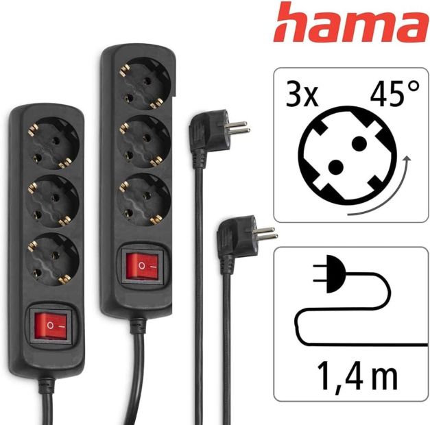 Hama 3- Fach Steckdosenleiste mit Schalter Mehrfachsteckdose 1,4m [2er]