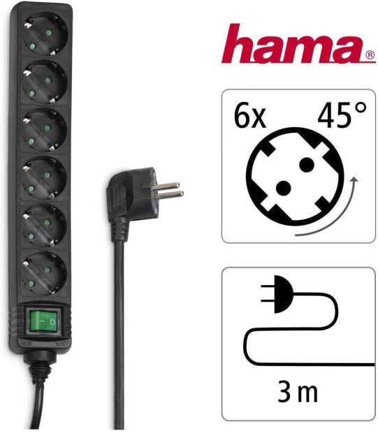 Hama 6-Fach Steckdosenleiste mit Schalter Mehrfachsteckdose 3m Hama 6-Fach Steckdosenleiste mit Schalter Mehrfachsteckdose 3m