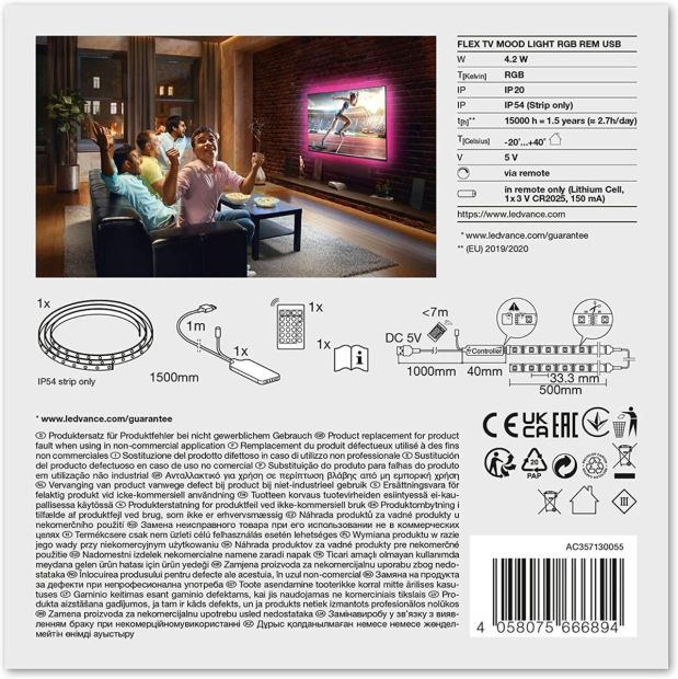 Ledvance LED Strip 1m mit USB Lichtband Streifen inklusive Fernbedienung 