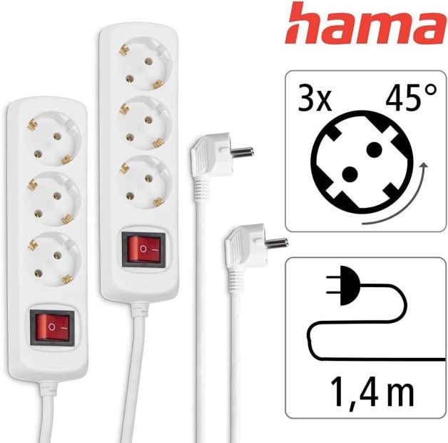 Hama 3-Fach Steckdosenleiste mit Schalter 2er Set Mehrfachsteckdose Hama 3-Fach Steckdosenleiste mit Schalter 2er Set Mehrfachsteckdose