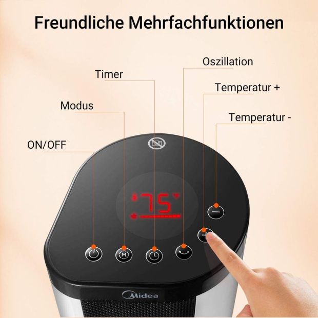 Midea NTH20-17BR DIGITAL Keramik Heizlüfter Weiß/Schwarz