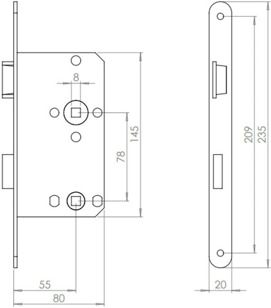 Abus Einsteckschloss WC BAD 20 MM Rechts