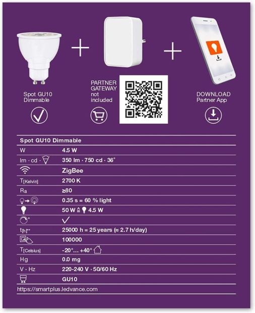 LEDVANCE Smart ZigBee LED Spot Strahler Einbaulechte GU10 Dimmbar Warmweiß