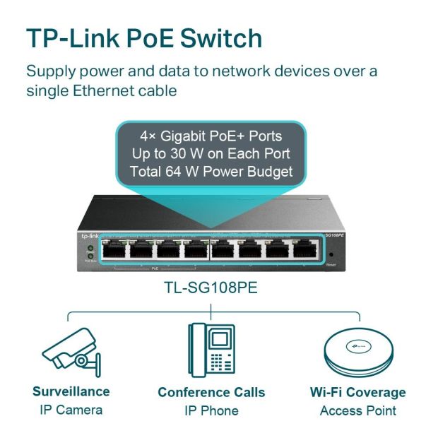  TP-Link TL-SG108PE Managed PoE Switch, 8 Port Gigabit Network [B-WARE]