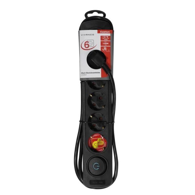 Vivanco Steckdosenleiste 6-fach Schwarz Steckdosenleiste 1,4 m Vivanco Steckdosenleiste 6-fach Schwarz Steckdosenleiste 1,4 m