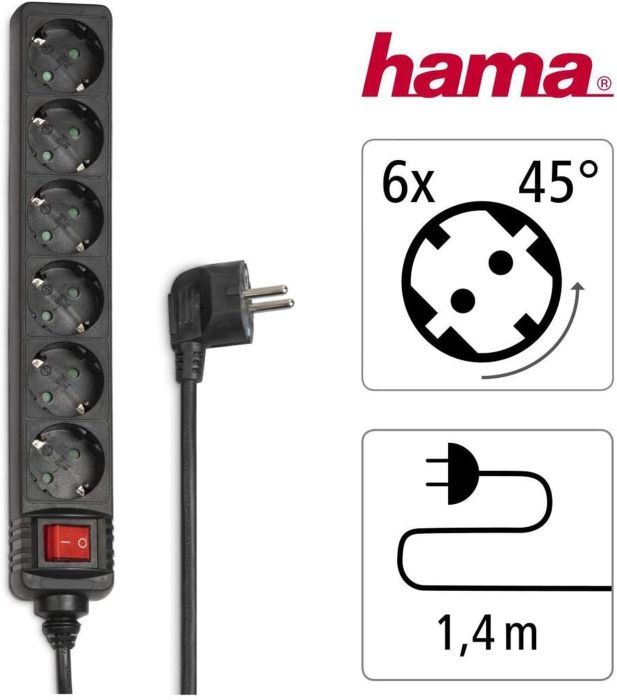 Hama 6 fach Steckdosenleiste mit Schalter Mehrfachsteckdose Steckerleiste