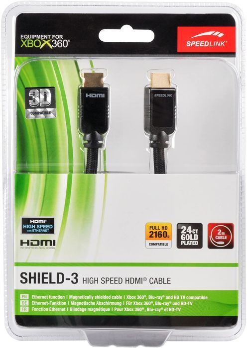 Speedlink SHIELD-3 HDMI Kabel mit Ethernet für XBOX 360 - kristallklarer Ton und gestochen scharfes Bild - 2m Kabellänge
