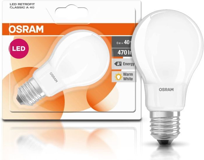 Osram LED Star Classic A Lampe, in Kolbenform mit E27-Sockel, nicht dimmbar, Ersetzt 40 Watt, Matt, Warmweiß - 2700 Kelvin, 1er-Pack