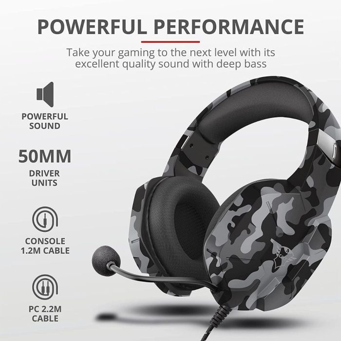 Trust Gaming GXT 1323 Altus Gaming-Headset, Over Ear, Lautstärkeregler, Adapterkabel, für PC, Nintendo Switch, PS4, PS5, Xbox One, Xbox Series X - Schwarz Camouflage