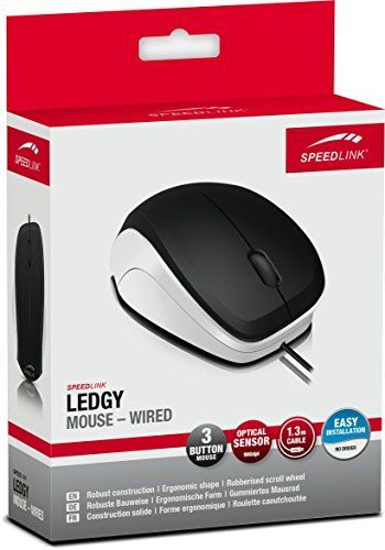 Speedlink (B-WARE) Robuste 3-Tasten-Maus - LEDGY Mouse USB (Ergonomische Form für Rechtshänder - bis zu 900 DPI - Optischer Sensor) PC / Computer wired Mouse schwarz-weiß