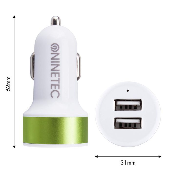 NINETEC 3.1A Dual Auto Ladegerät Zigarettenanzünder mit Smart IQ USB - Ladekabel Lightning für Apple und Micro-USB für Android Geräte 