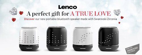 Lenco BTSW-1 City Romance tragbarer wireless Lautsprecher mit Swarovski Steinen (3 Watt RMS, Bluetooth, AUX-IN) inkl. mini-USB Kabel, Tasche und Freisprecheinrichtung schwarz