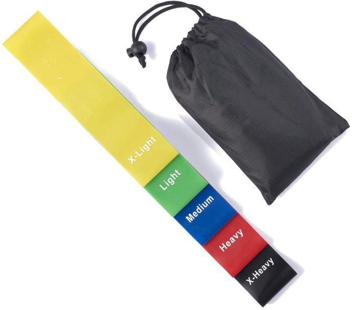 FiduSport Widerstandsbänder [5er Set] 100% Naturlatex Fitnessband Gymnastikband inkl. Tragebeutel für Muskelaufbau, Yoga, Crossfit,