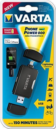 Varta Phone Power 800 Lightning Adapter - blaue LED Batterieanzeige – hosentaschengroß - MFI zertifiziert - Lithium-Ionen-Akku
