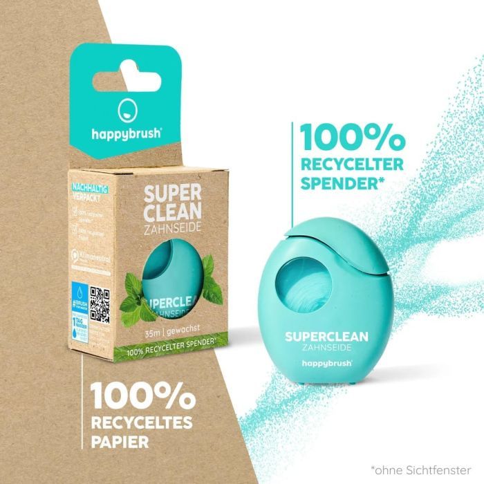 Happybrush Vegane Zahnseide SuperClean 35m Antibakterielle Zahnseidehalter 10ER