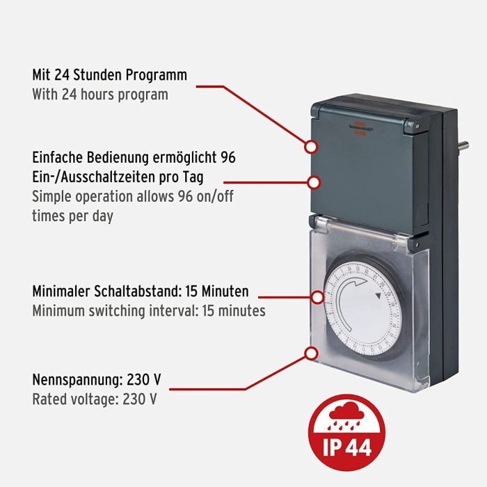 Brennenstuhl Zeitschaltuhr MZ 44 Mechanische Timer-Steckdose grau