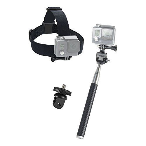 Speedlink (B-WARE) Zubehör für Action-Cams - Starter Kit for GoPro (Ausziehbare Teleskopstange - Gewinde-Adapter für handelsübliche Kameras - Verstellbare Action-Cam-Halterung für Kopf und Helm) schwarz