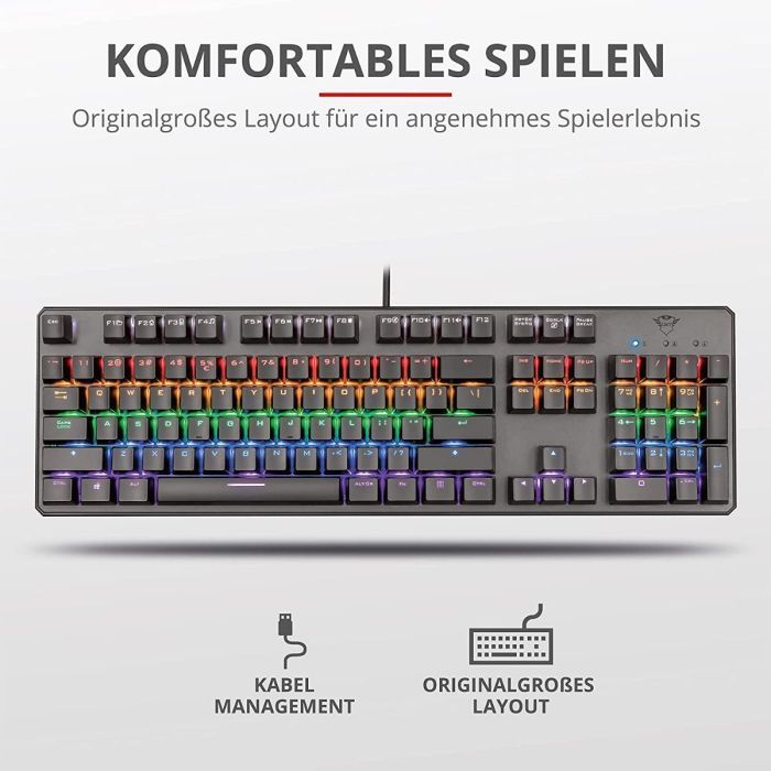 Trust Gaming GXT 865 Asta Mechanische Tastatur, QWERTZ Deutsches Layout, Multi Color Beleuchtung - Schwarz