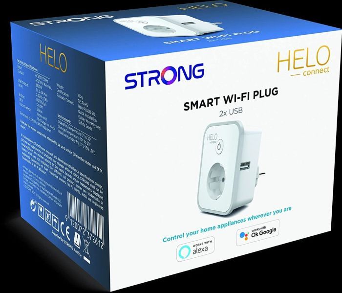 Strong HELO-PLUSB WLAN Steckdose mit Stromzählerfunktion und USB-Anschluss (Alexa, Google Steckdose, Sprachsteuerung, Netzstecker, Schalter, WLAN, Smartphone-Steuerung) weiß