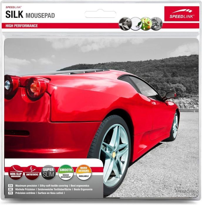 Speedlink Silk Red Sport Car Mouse Mat Soft Touch Low Glide Resistance Gummi Backed Verschiedene Designs