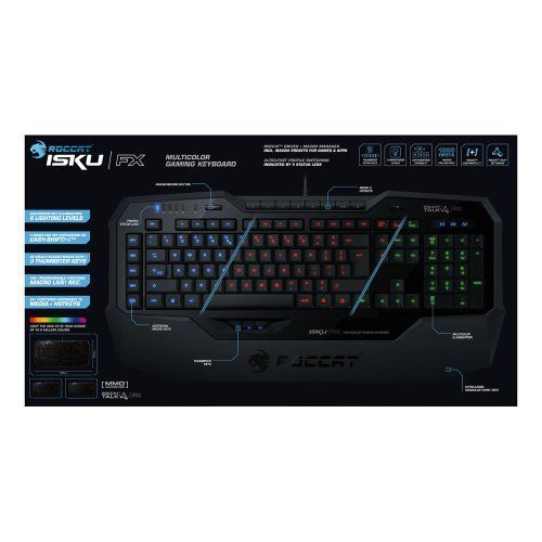 ROCCAT (B-WARE)  Isku FX Multicolor Gaming Tastatur (UK-Layout, Multicolor Tastenbeleuchtung, 36 Makrotasten inkl. 3 Thumbster-Tasten) schwarz 9023 