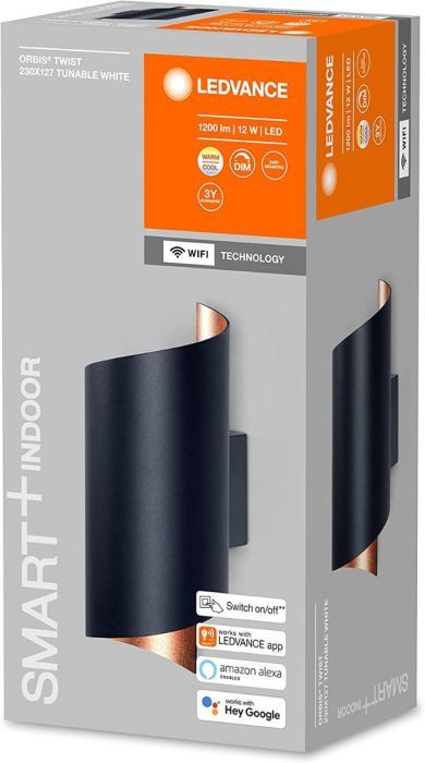 LEDVANCE LED ORBIS TWIST SMART+ Wi-Fi Leuchte Dimmbar Wandleuchte Aufgedrehter Zylinderform 12W 23X12 cm
