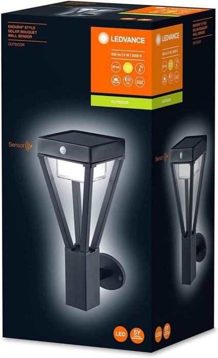 LEDVANCE LED Endura Solar Bouquet  Wall Sensor Außenleuchte Wandlampe mit Bewegungsmelder 36,5 cm Schwarz