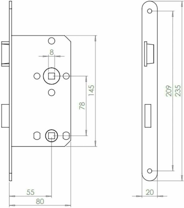 ABUS Bad Zimmertürschloss WC Einsteckschloss Rechts 55mm 78mm