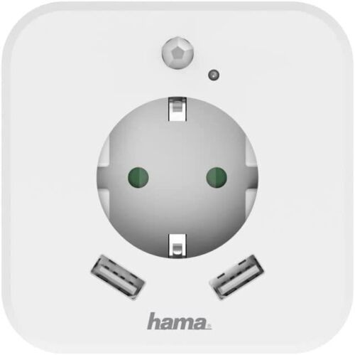 Hama LED Nachtlicht Steckdose mit 2 USB Anschluss Bewegungsmelder und Dämmerungssensor 