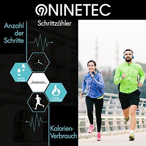 NINETEC Smartfit F2 Fitnesstracker + 3x Ersatz Armband Aktivitätsband Fitness (Blau / Rot / Grün / ORANGE)