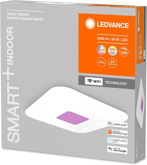LEDVANCE ORBIS Saddie SMART+ WiFi Deckenleuchte 50x50cm Dimmbar 32W von 2700 bis 6500K Panel Design