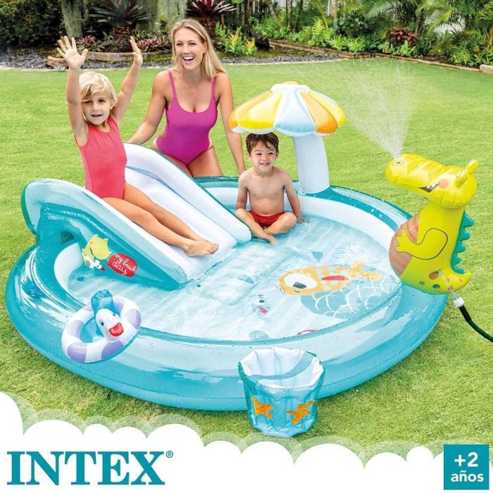 Intex Pool Kinder Planschbecken Aufblasbar Kinderpool mit Rutsche Wasserfontäne 