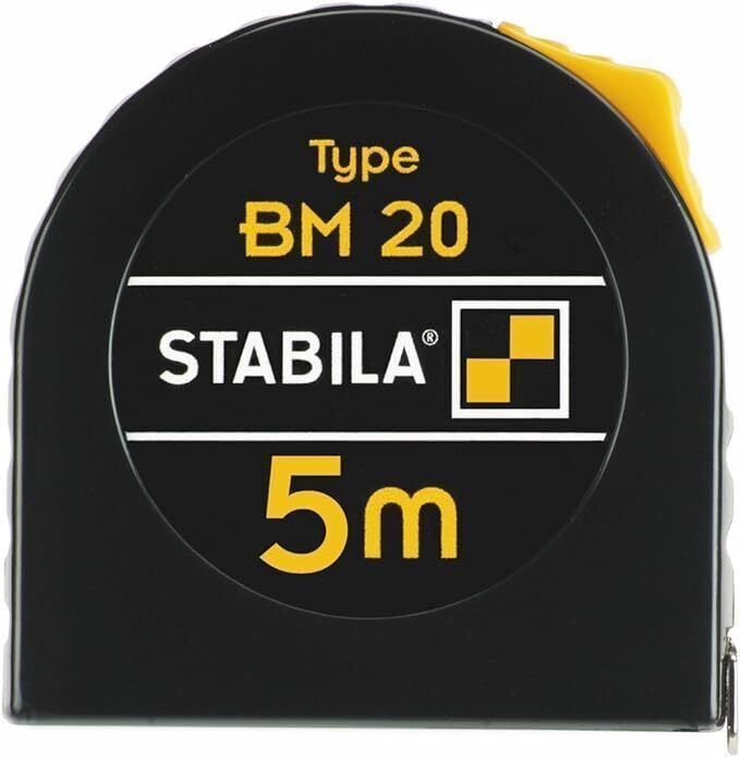 STABILA Taschenbandmaß BM20 5m Stahlband mit cm/mm-Teilung ohne LOGO [2er Pack]