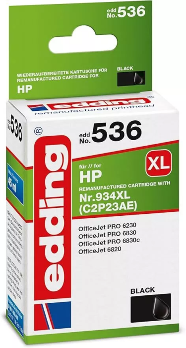 Edding 536 Druckerpatrone für HP 934XL Einzelpatrone Schwarz 45 ML Kartusche